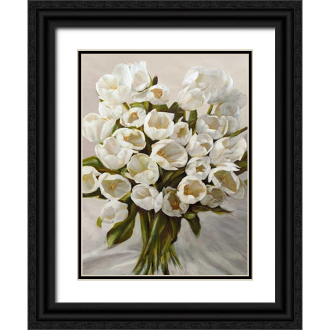 Bouquet Blanc Black Ornate Wood Framed Art Print with Double Matting by Sanna, Leonardo
