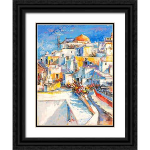 Santorini Black Ornate Wood Framed Art Print with Double Matting by Florio, Luigi