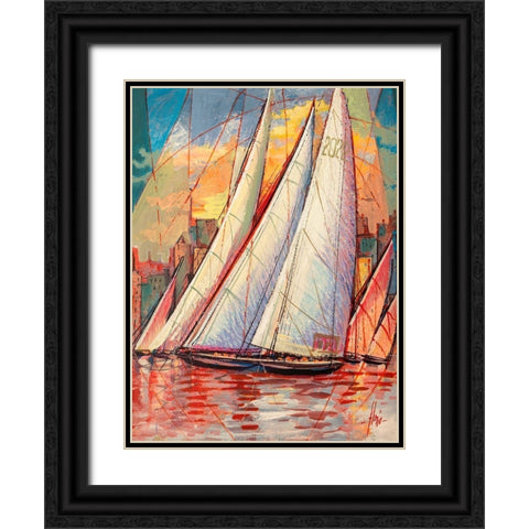 Arrivo al tramonto Black Ornate Wood Framed Art Print with Double Matting by Florio, Luigi