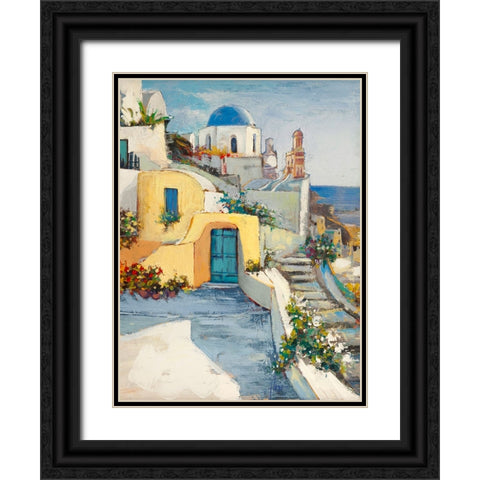 Sole su Santorini Black Ornate Wood Framed Art Print with Double Matting by Florio, Luigi