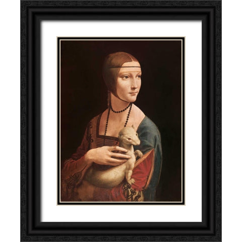 La dama con l ermellino Black Ornate Wood Framed Art Print with Double Matting by da Vinci, Leonardo