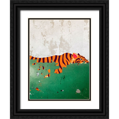 Plaster Tiger Black Ornate Wood Framed Art Print with Double Matting by Masterfunk Collective