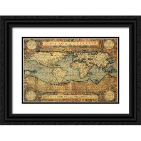 Typus Orbis Terrarum 1587 Black Ornate Wood Framed Art Print with Double Matting by Ortelius, Abraham