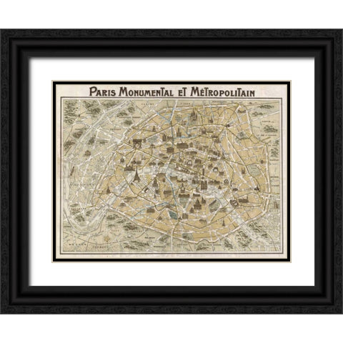 Paris Monumental et Metropolitain 1932 Black Ornate Wood Framed Art Print with Double Matting by Anonymous