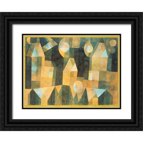 Three Houses and a Bridge Black Ornate Wood Framed Art Print with Double Matting by Klee, Paul