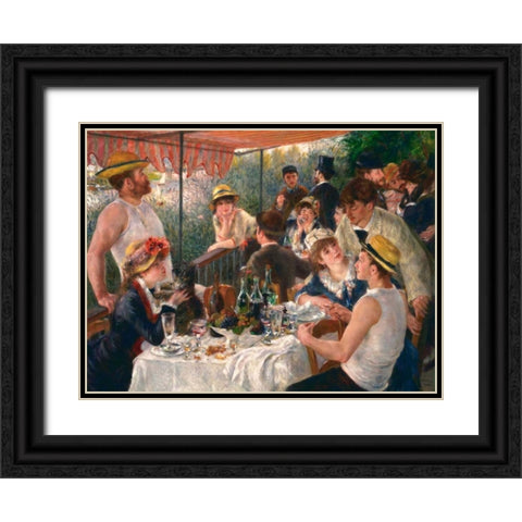 Luncheon of the Boating Party Black Ornate Wood Framed Art Print with Double Matting by Renoir, Pierre-Auguste
