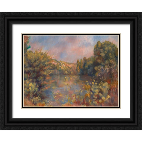 Lakeside Landscape Black Ornate Wood Framed Art Print with Double Matting by Renoir, Pierre-Auguste