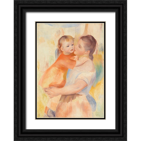 Washerwoman and Child Black Ornate Wood Framed Art Print with Double Matting by Renoir, Pierre-Auguste