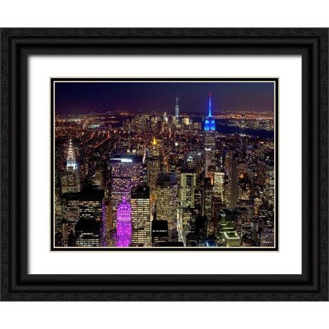 Midtown and Lower Manhattan at night Black Ornate Wood Framed Art Print with Double Matting by Berenholtz, Richard