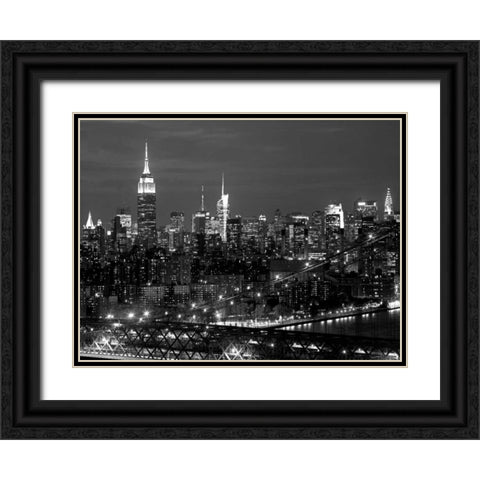 Midtown Manhattan at night Black Ornate Wood Framed Art Print with Double Matting by Berenholtz, Richard
