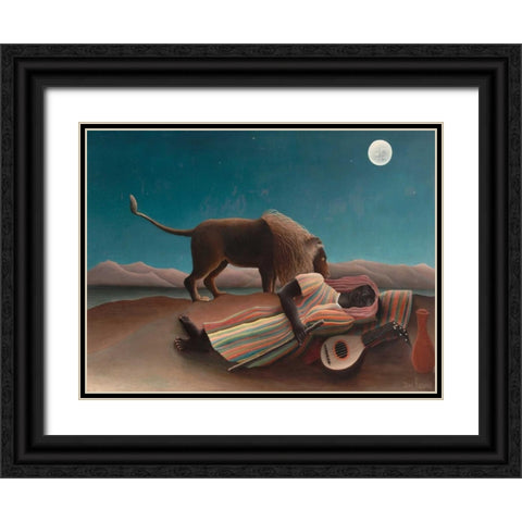 La Bohemienne endormie Black Ornate Wood Framed Art Print with Double Matting by Rousseau, Henri