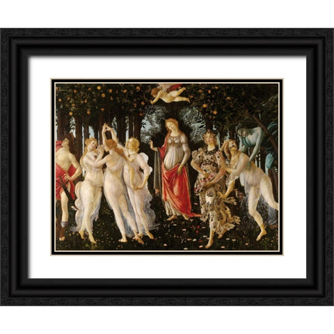 Primavera Black Ornate Wood Framed Art Print with Double Matting by Botticelli, Sandro