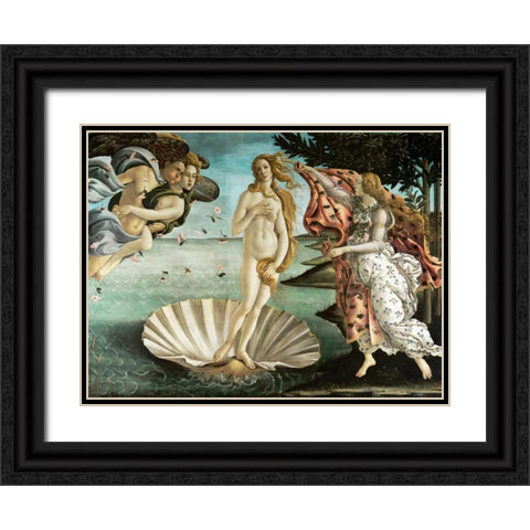 La nascita di Venere Black Ornate Wood Framed Art Print with Double Matting by Botticelli, Sandro