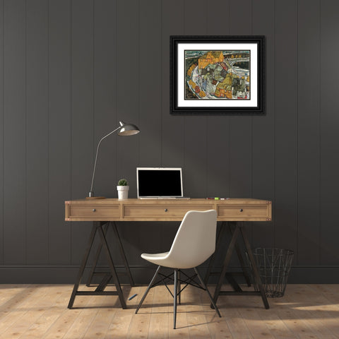 Crescent of Houses II Island Town Black Ornate Wood Framed Art Print with Double Matting by Schiele, Egon
