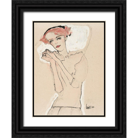 Portrait of a Woman Black Ornate Wood Framed Art Print with Double Matting by Schiele, Egon