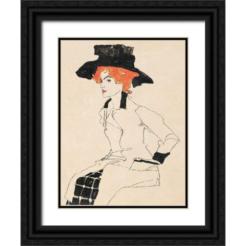 Portrait of a Woman Black Ornate Wood Framed Art Print with Double Matting by Schiele, Egon