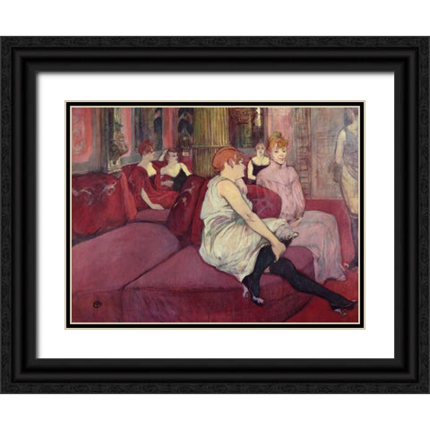 In the Salon at the Rue des Moulins Black Ornate Wood Framed Art Print with Double Matting by de Toulouse-Lautrec, Henri