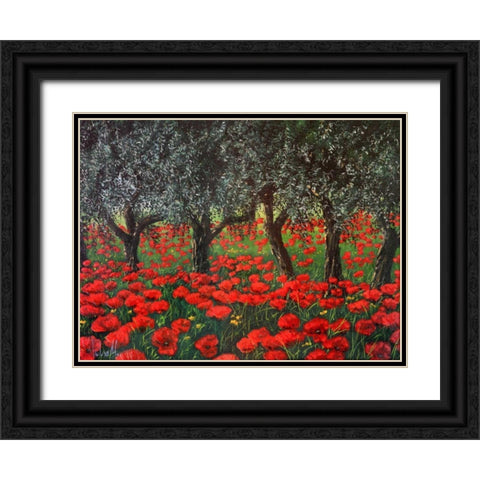 Papaveri sotto gli ulivi Black Ornate Wood Framed Art Print with Double Matting by Marzari, Tebo