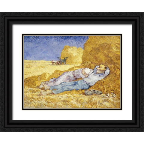 Noon- Rest Black Ornate Wood Framed Art Print with Double Matting by Van Gogh, Vincent