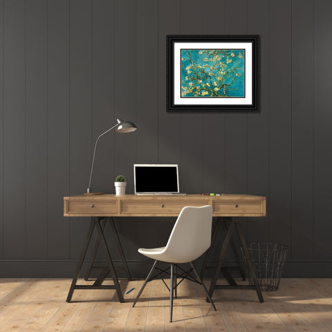 Mandorlo in fiore Black Ornate Wood Framed Art Print with Double Matting by Van Gogh, Vincent