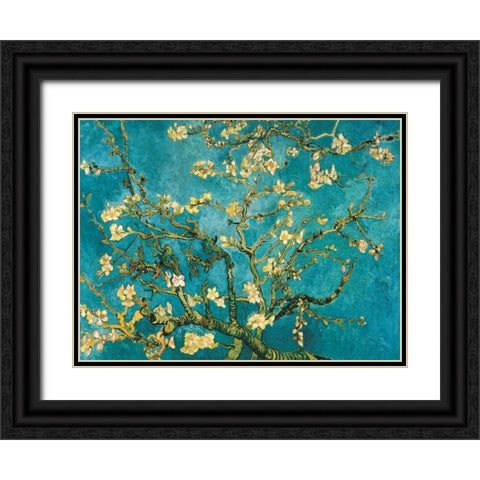 Mandorlo in fiore Black Ornate Wood Framed Art Print with Double Matting by Van Gogh, Vincent