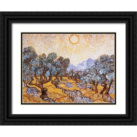 The Olive Trees Black Ornate Wood Framed Art Print with Double Matting by Van Gogh, Vincent