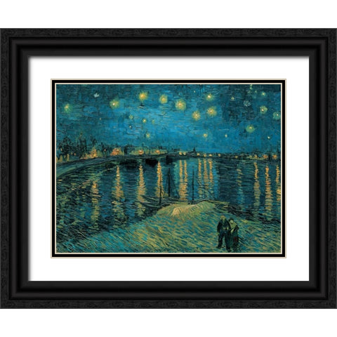The Starry Night Black Ornate Wood Framed Art Print with Double Matting by Van Gogh, Vincent