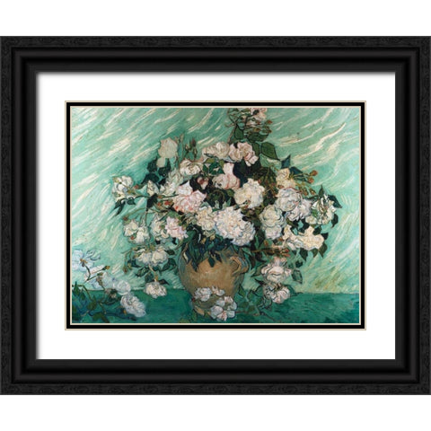 Roses Black Ornate Wood Framed Art Print with Double Matting by Van Gogh, Vincent
