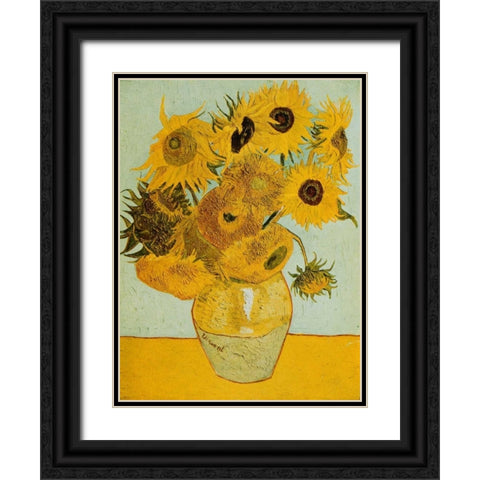 Sunflowers Black Ornate Wood Framed Art Print with Double Matting by Van Gogh, Vincent