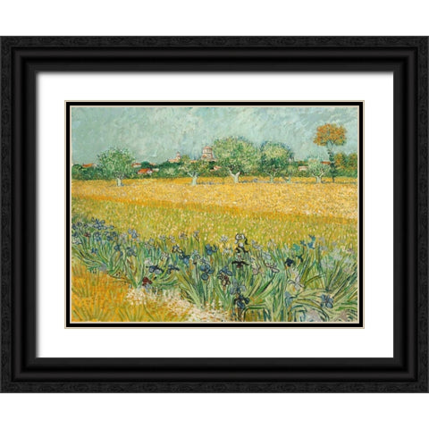 Field with Irises near Arles Black Ornate Wood Framed Art Print with Double Matting by Van Gogh, Vincent