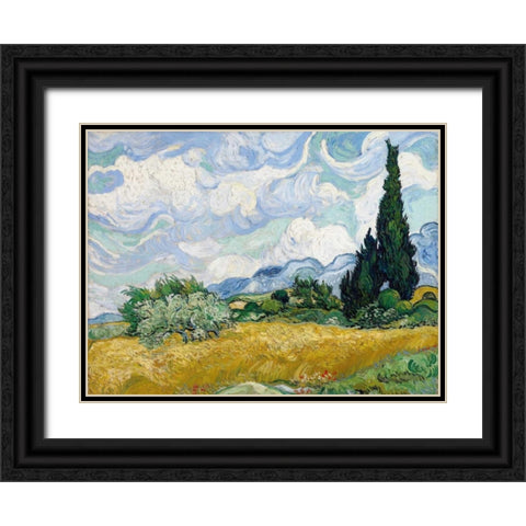 Wheat Field with Cypresses Black Ornate Wood Framed Art Print with Double Matting by Van Gogh, Vincent