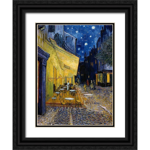 Cafe Terrace at Night Black Ornate Wood Framed Art Print with Double Matting by Van Gogh, Vincent