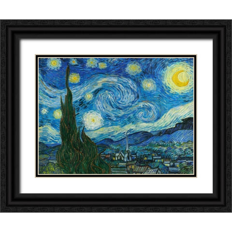 The Starry Night Black Ornate Wood Framed Art Print with Double Matting by Van Gogh, Vincent