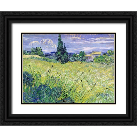 Landscape with Green Corn Black Ornate Wood Framed Art Print with Double Matting by Van Gogh, Vincent