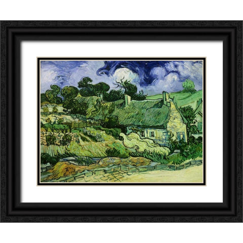 House with Straw Ceiling Cordeville Black Ornate Wood Framed Art Print with Double Matting by Van Gogh, Vincent