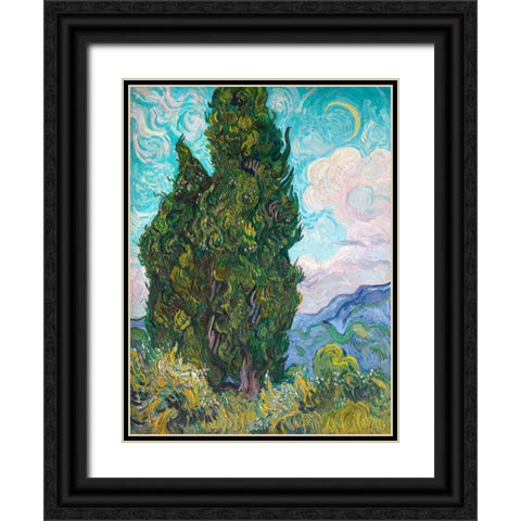 Cypresses Black Ornate Wood Framed Art Print with Double Matting by Van Gogh, Vincent