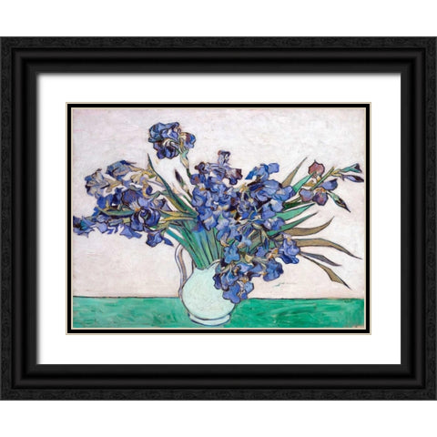 Irises Black Ornate Wood Framed Art Print with Double Matting by Van Gogh, Vincent