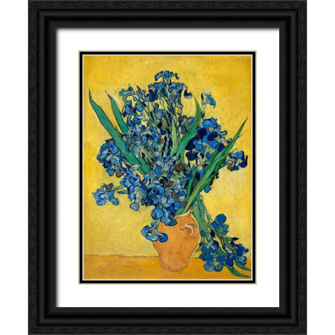Irises Black Ornate Wood Framed Art Print with Double Matting by Van Gogh, Vincent