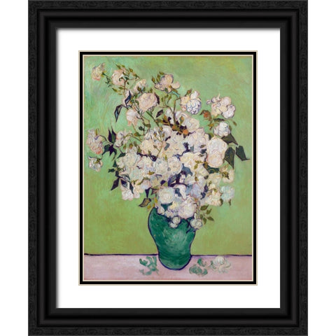 Roses Black Ornate Wood Framed Art Print with Double Matting by Van Gogh, Vincent