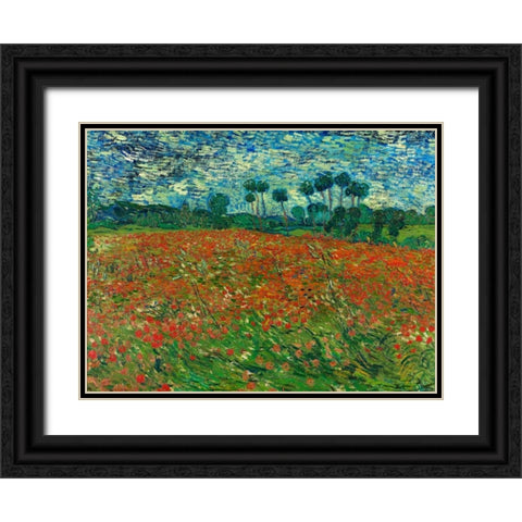Poppy field Black Ornate Wood Framed Art Print with Double Matting by Van Gogh, Vincent
