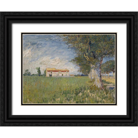 Boerderij in een korenveld Black Ornate Wood Framed Art Print with Double Matting by Van Gogh, Vincent