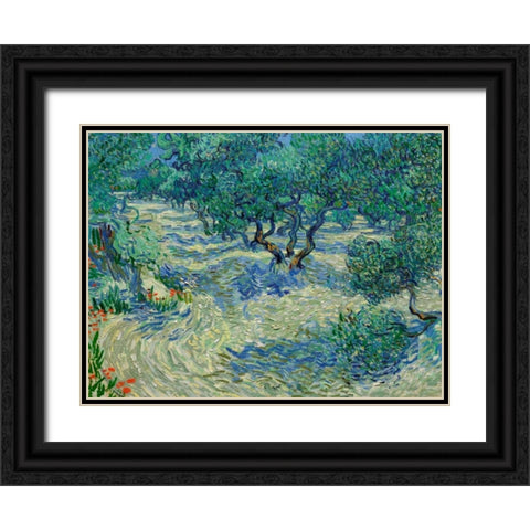 Olive Orchard Black Ornate Wood Framed Art Print with Double Matting by Van Gogh, Vincent