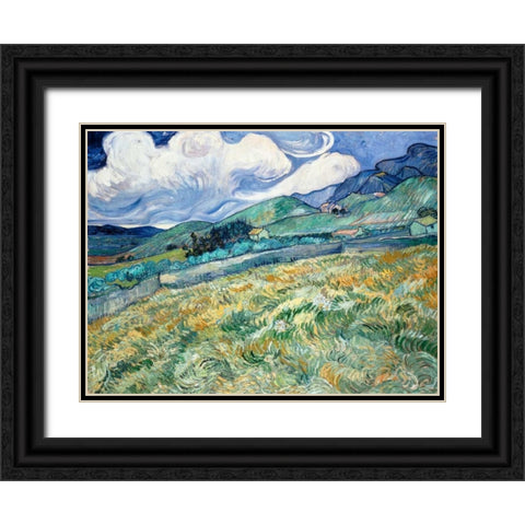 Landscape from Saint-Remy Black Ornate Wood Framed Art Print with Double Matting by Van Gogh, Vincent
