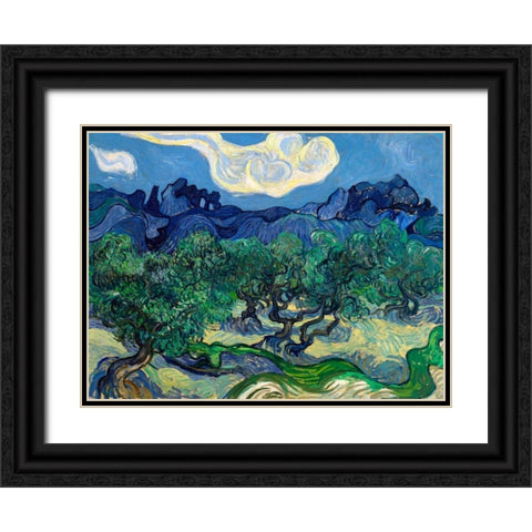 The Olive Trees Black Ornate Wood Framed Art Print with Double Matting by Van Gogh, Vincent