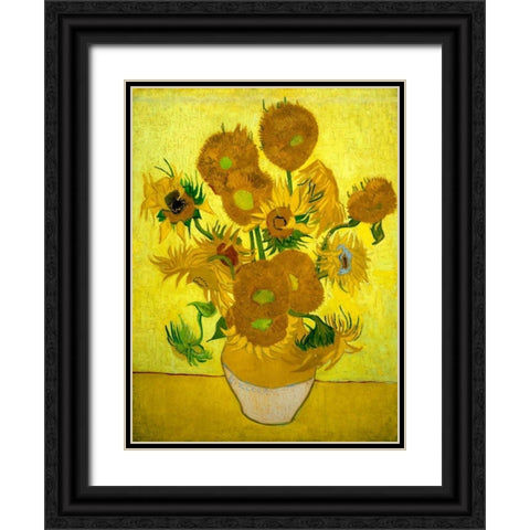 Zonnebloemen Black Ornate Wood Framed Art Print with Double Matting by Van Gogh, Vincent