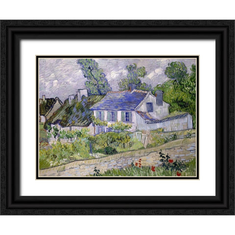Houses at Auvers Black Ornate Wood Framed Art Print with Double Matting by van Gogh, Vincent