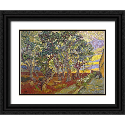 The garden of Saint Pauls Hospital Black Ornate Wood Framed Art Print with Double Matting by van Gogh, Vincent