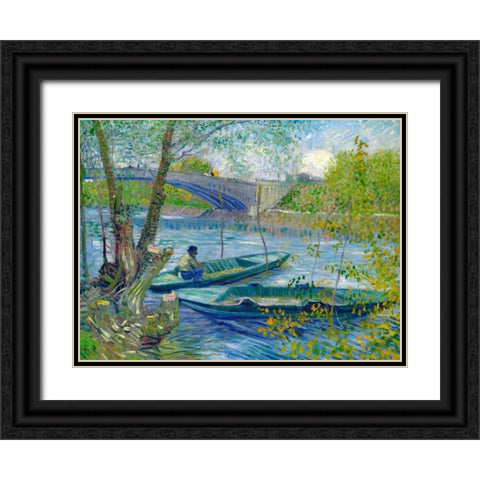 Fishing in Spring-the Pont de Clichy Black Ornate Wood Framed Art Print with Double Matting by van Gogh, Vincent