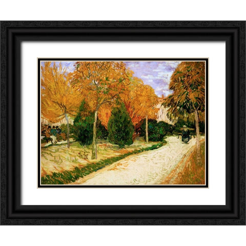 Garden in Autumn Black Ornate Wood Framed Art Print with Double Matting by Van gogh, Vincent