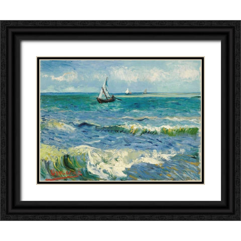 Les Saintes-Maries-de-la-Mer Black Ornate Wood Framed Art Print with Double Matting by Van Gogh, Vincent